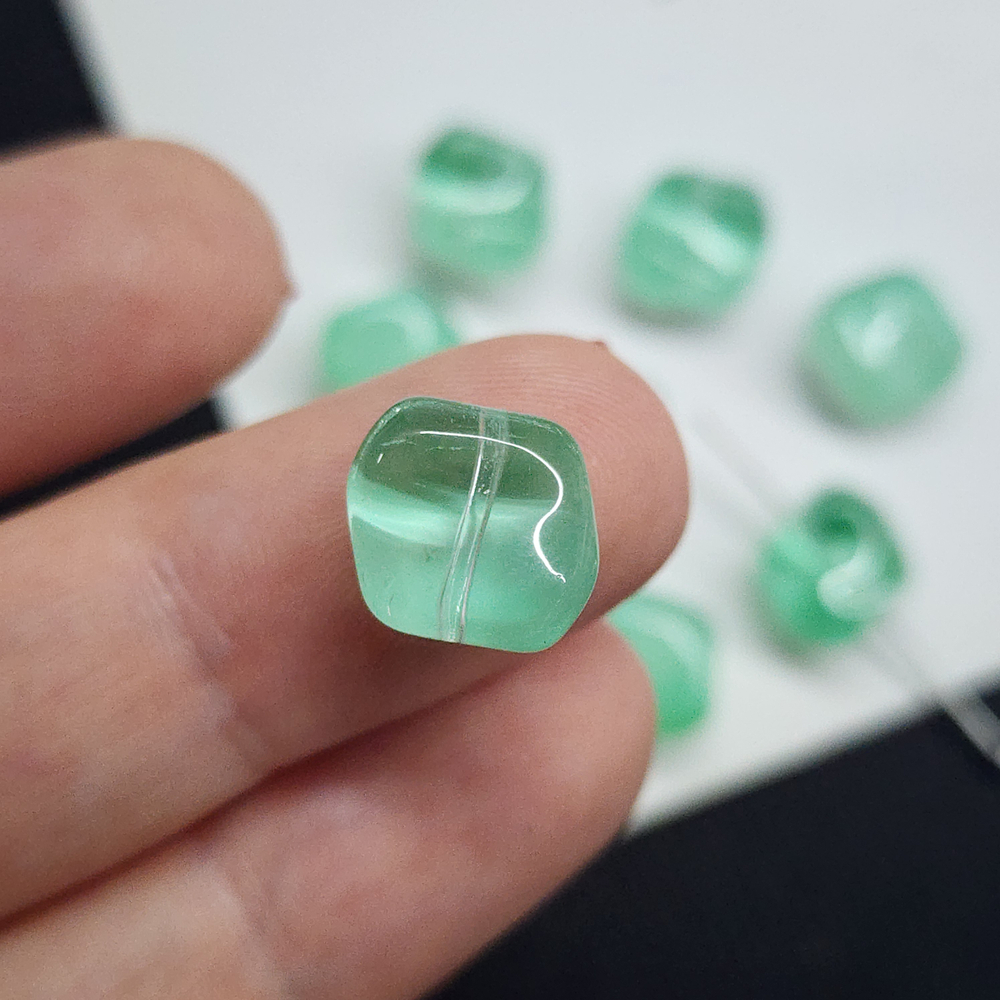 Бусина квадрат, волна, стеклянные, мятные, бирюзовые, 10мм, штучно
