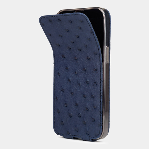 Чехол для iPhone 15 Pro из кожи страуса, синего цвета