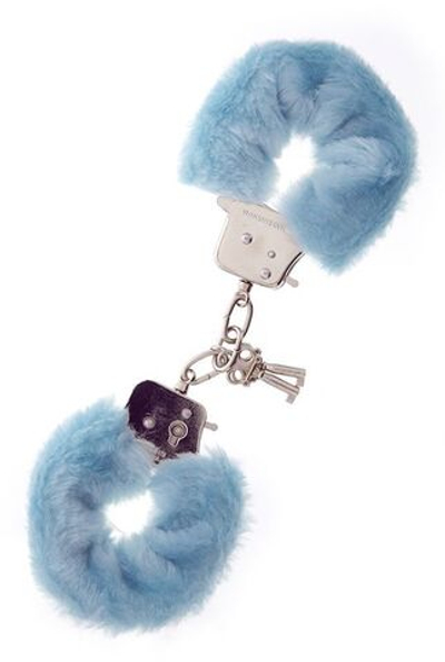 Голубые меховые наручники METAL HANDCUFF WITH PLUSH BLUE