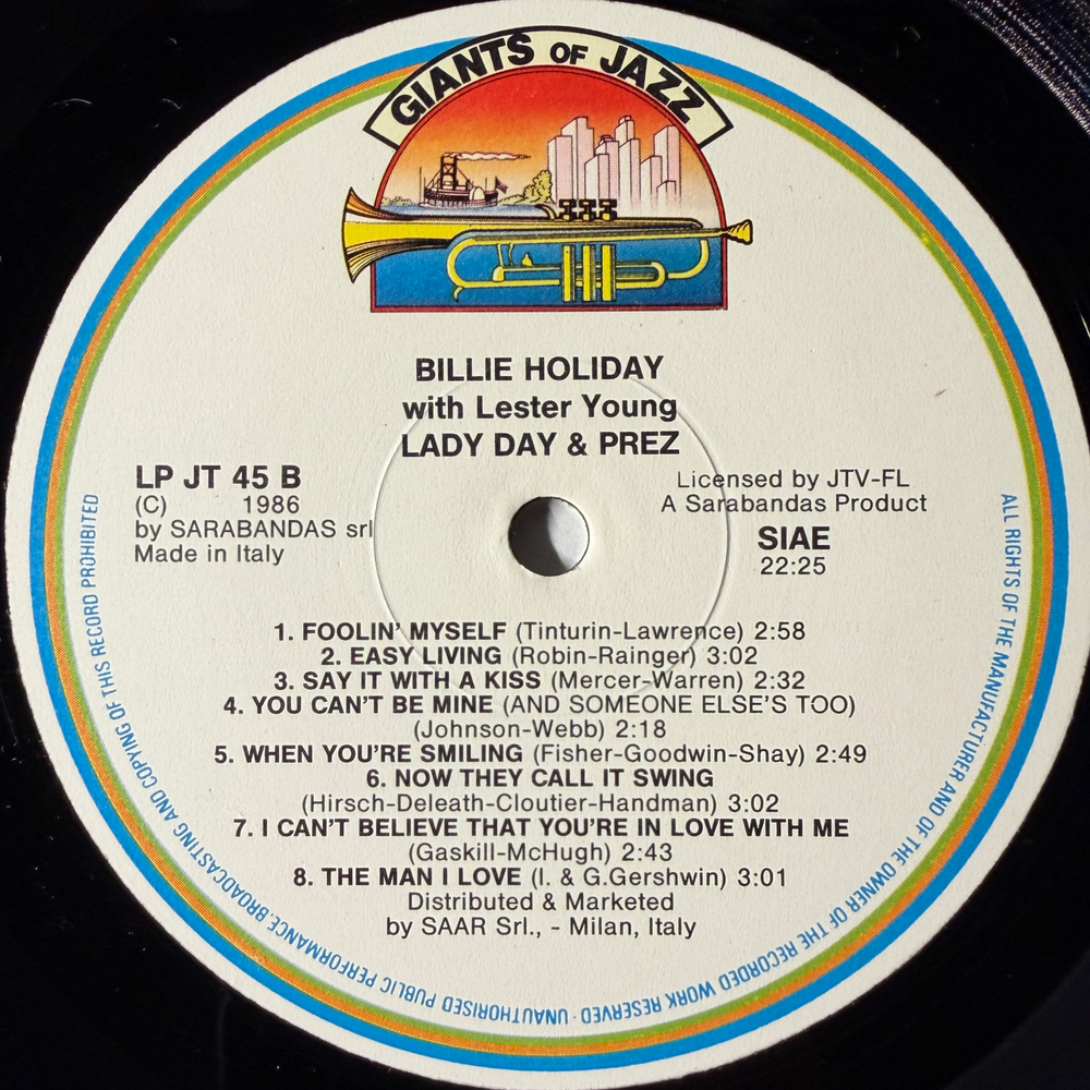 Billie Holiday With Lester Young ‎– Lady Day & Prez (Италия 1986г.) Т