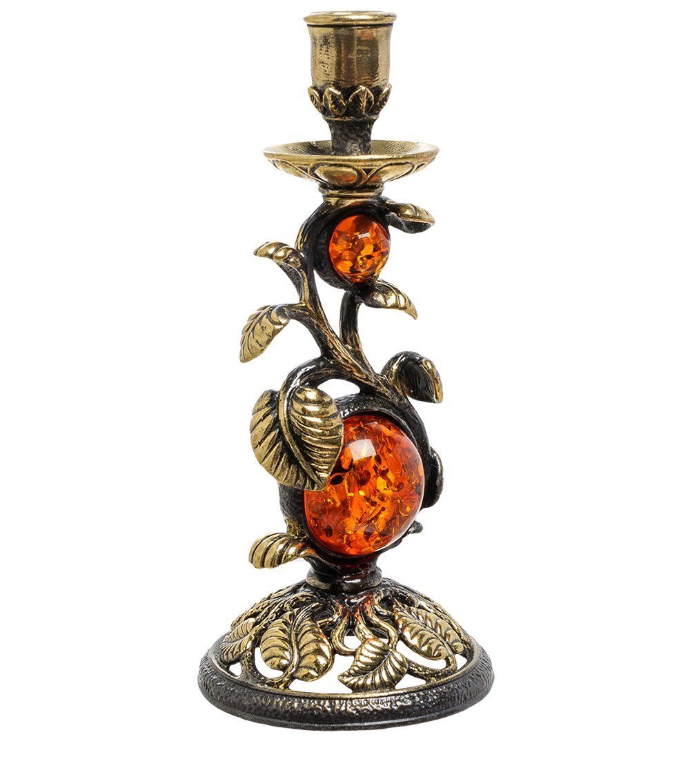 Народные промыслы AM-1781 Подсвечник «Лоза» (латунь, янтарь)
