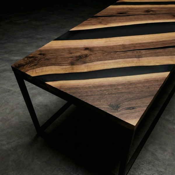 Стол «Диагональ» (Термоорех + Черный матовый эпоксид)