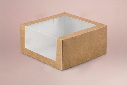 Коробка для торта с окном крафт 18х18х10 см