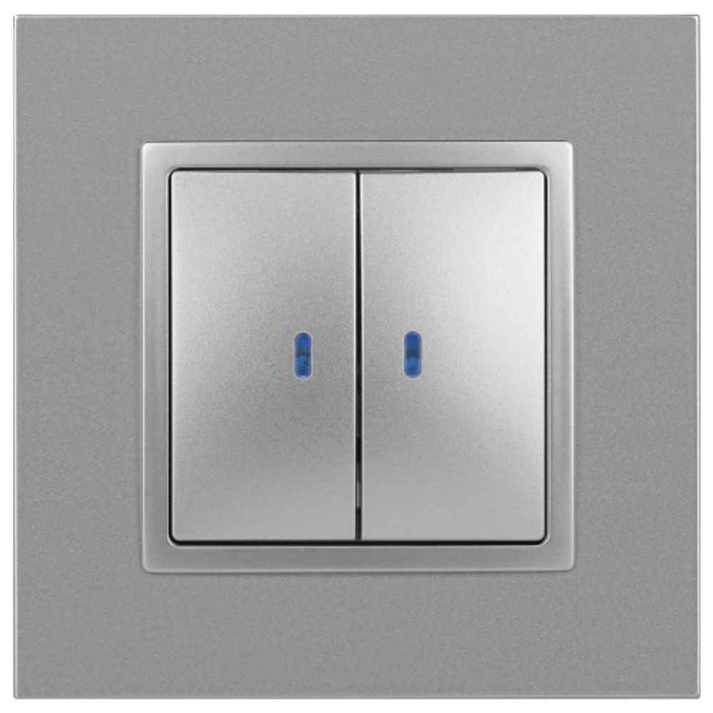 14-1105-03 ЭРА Выключатель двойной с подсветкой, 10АХ-250В, IP20, Эра Elegance, алюминий