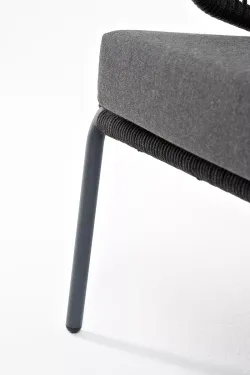 "Милан" диван 3-местный плетеный из роупа, каркас алюминий темно-серый (RAL7024) муар, роуп темно-серый круглый, ткань темно-серая 027