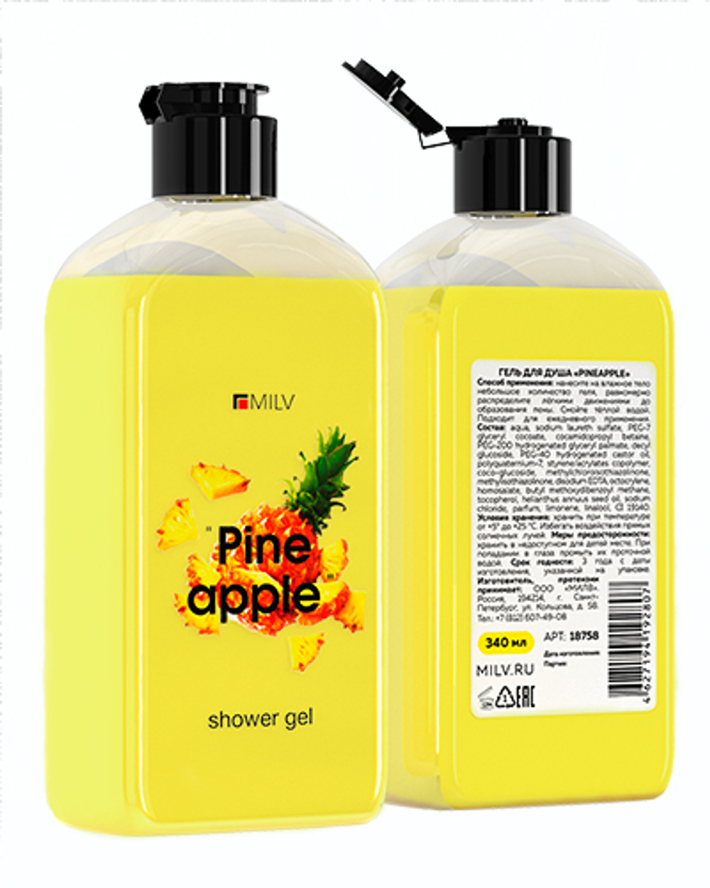 Гель для душа "PINEAPPLE". 340 мл Milv