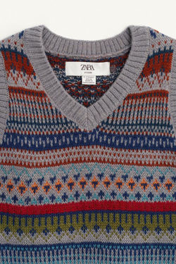 ZARA ВЯЗАНАЯ ЖИЛЕТКА БЕЗ РУКАВОВ, РАЗНОЦВЕТНЫЙ