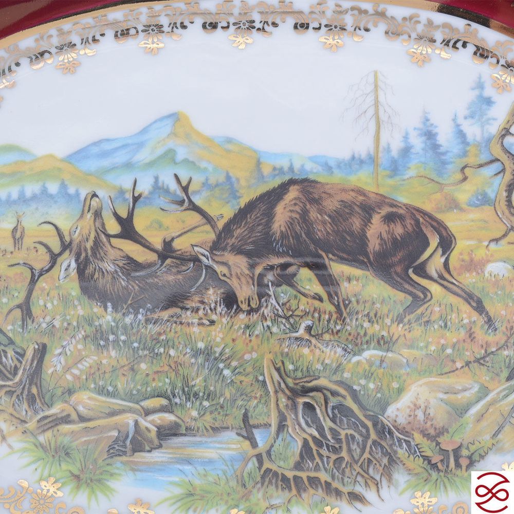 Блюдо овальное Queen's Crown Aristokrat Охота красная 36 см
