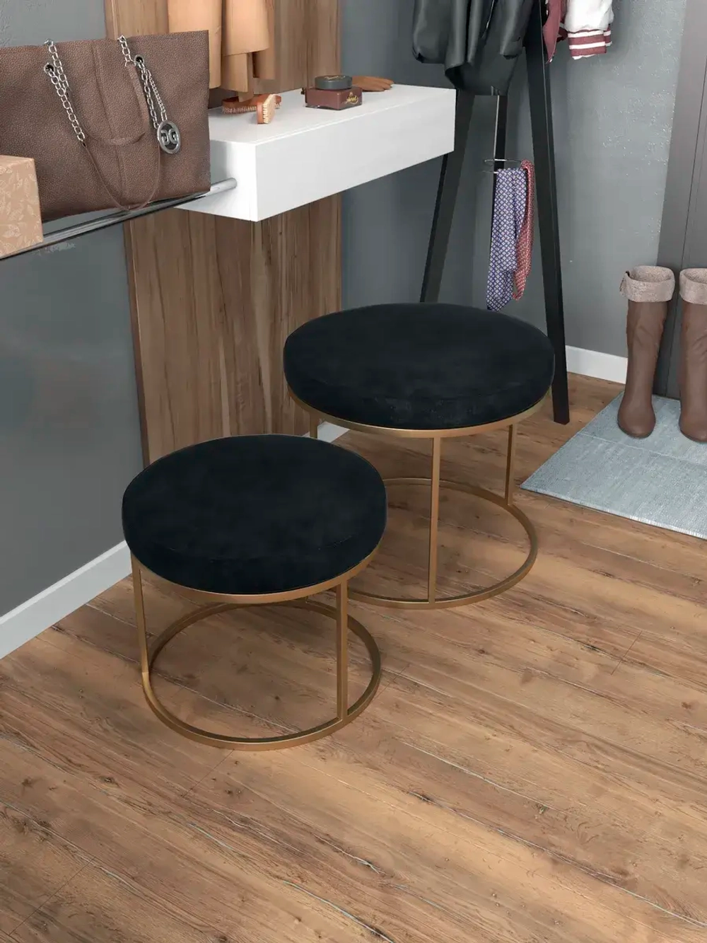 Комплект круглых банкеток - ЗЧЕРН - черное на золотом