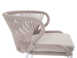 "Милан" стул плетеный из роупа, каркас алюминий белый муар, роуп бежевый круглый, ткань бежевая 15052