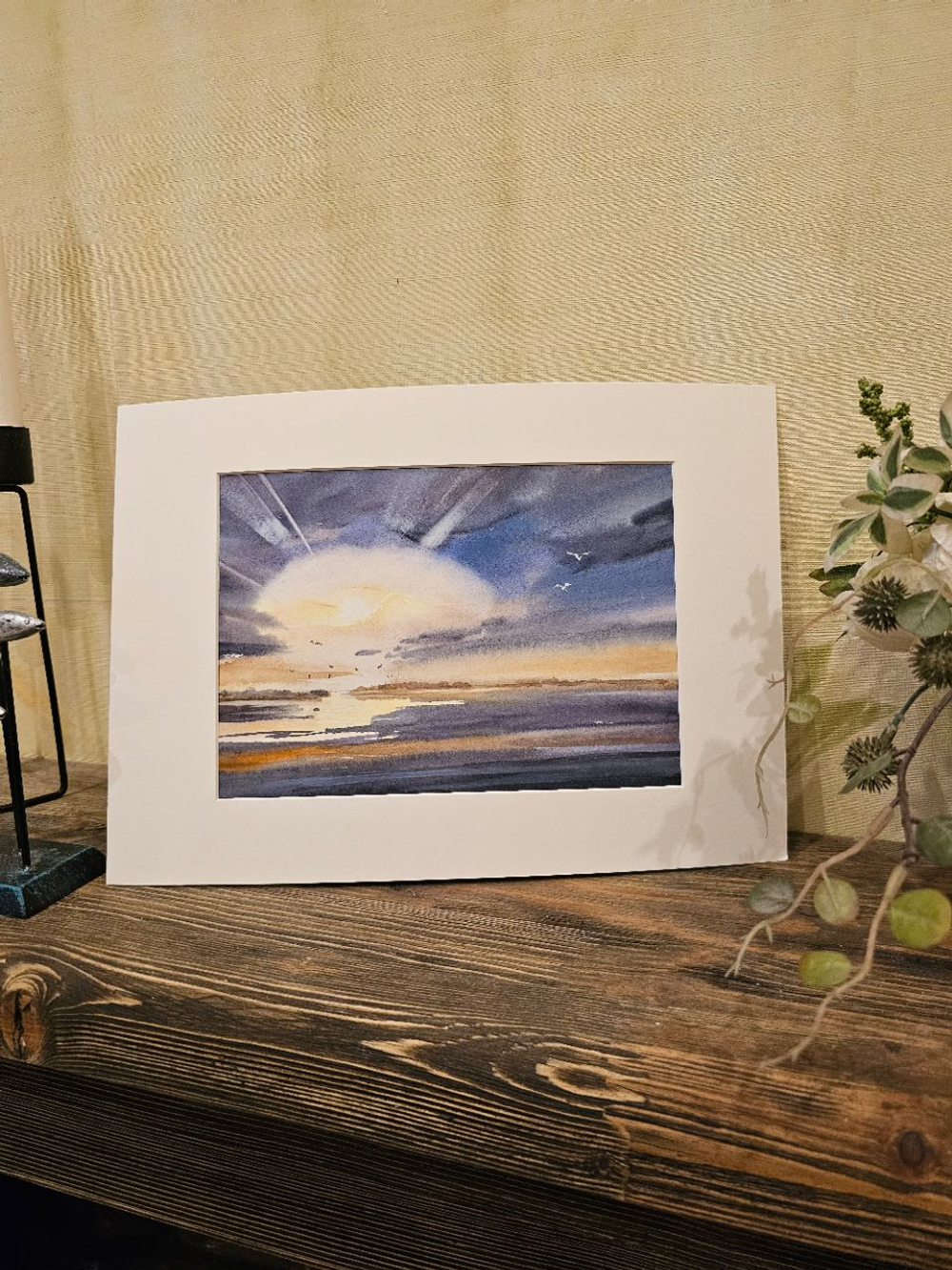 Картина акварельная авторская в паспарту 21х30 см на стену для интерьера "Танец света"