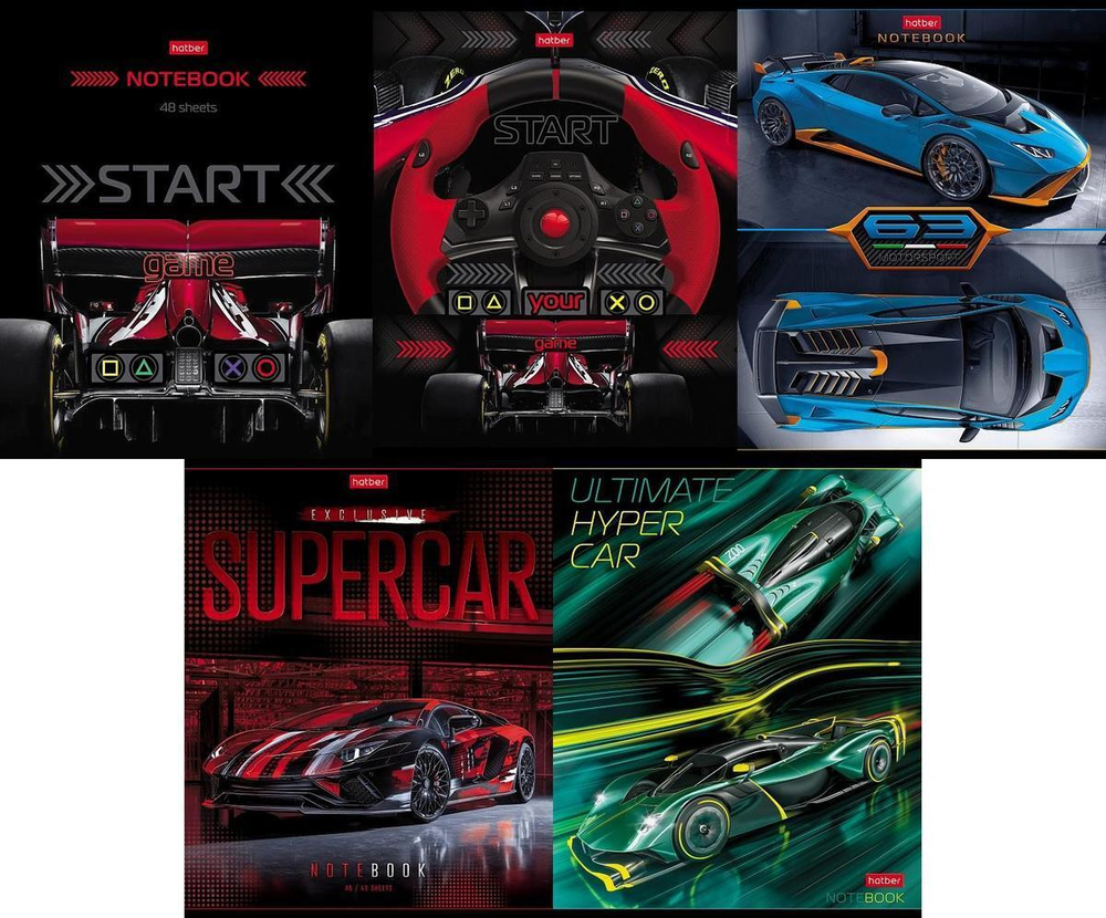 Тетрадь А5ф 48л клетка на скобе, ассорти "Автоспорт" (Хатбер)