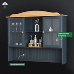 Витрина 132х28х109, Лена, стеклянная для посуды, буфет шкаф двухдверный, массив сосны, с 3 полками (верхняя часть буфета Лена), серый, Dipriz