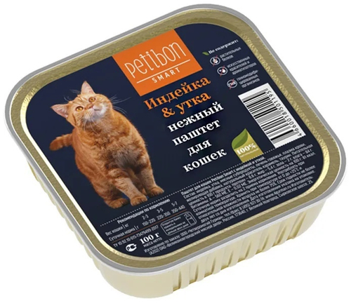 Влажный корм Petibon для кошек, паштет с индейкой и уткой, 100 г
