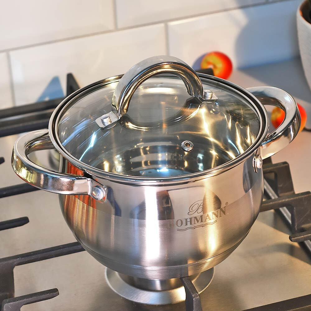 Набор кастрюль 3 предмета (2,1л, 2,9л, 3,9л) нерж, 9-ти шаговое дно