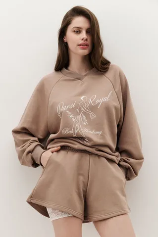 Шорты из футера укороченные сбоку цвета капучино