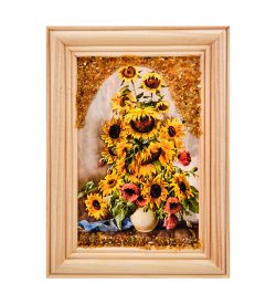 AMB-56/ 4 Картина «Подсолнухи» (с янтарной крошкой) дер.рамка 8х12