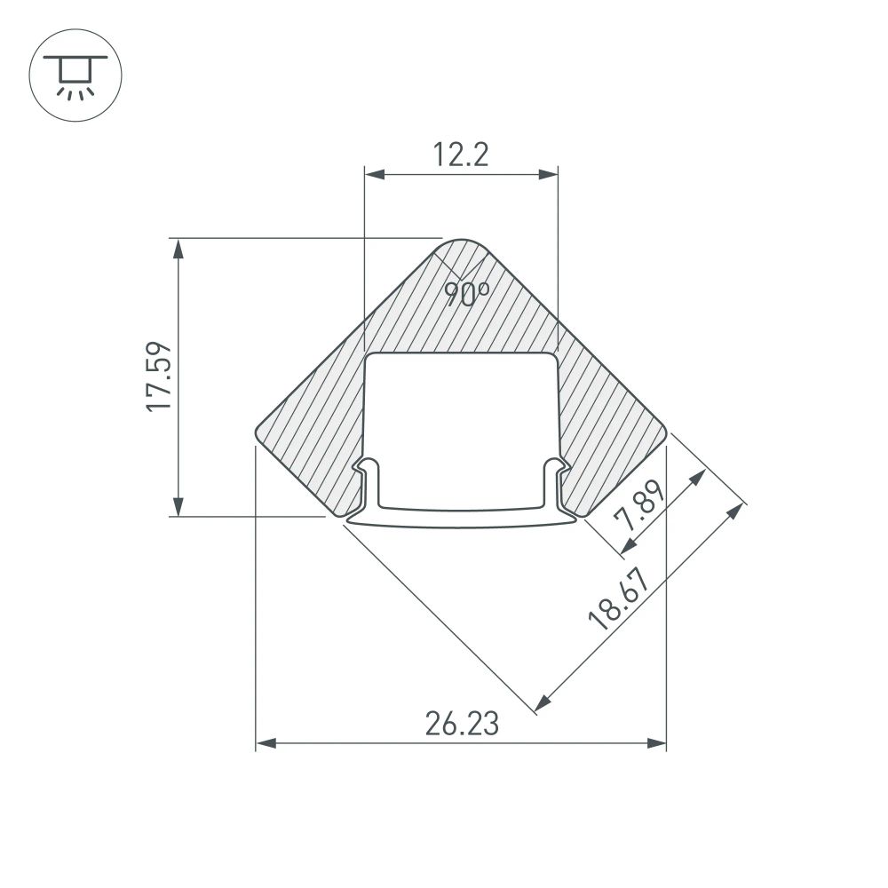 Профиль с экраном ALU-D45-2000 ANOD+FROST (Arlight, Алюминий) 018252