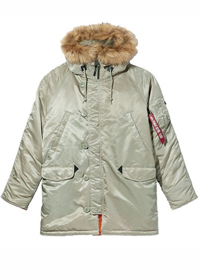 Куртка Аляска Alpha Slim Fit N-3B Parka (бежевая - dark khaki/orange)