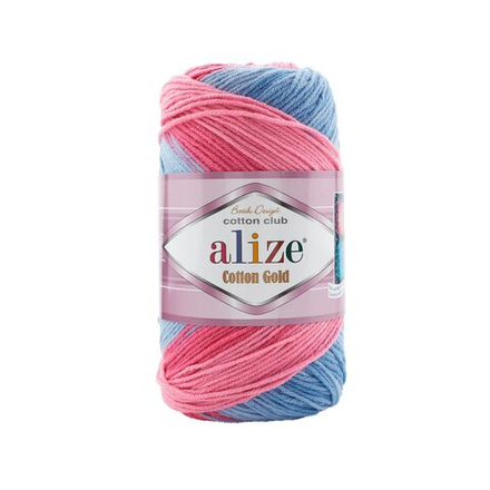 Коттон голд батик (Cotton gold batik) пряжа Alize 55%хлопок 45%акрил 5х100г/330м (7935 голубой-розовый-фуксия)