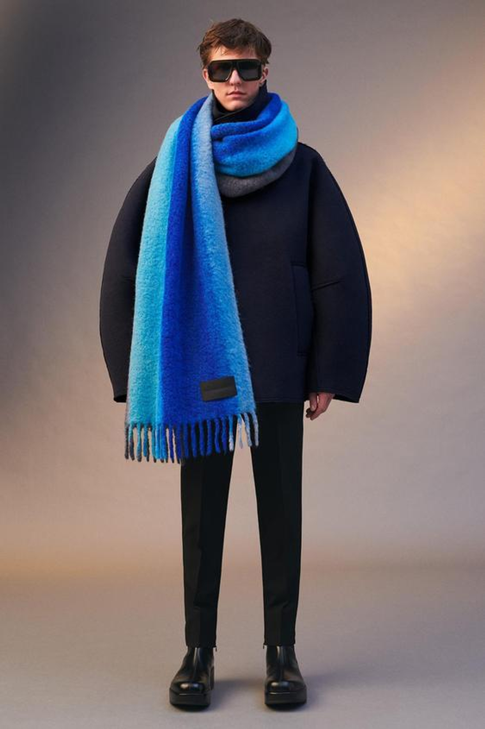 ZARA ШАРФ ИЗ СМЕСОВОЙ ШЕРСТИ - LIMITED EDITION, СИНИЙ