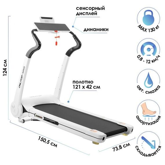 Беговая дорожка электрическая ONLITOP-MINI5, 150,5 х 73,8 х 124,6 см