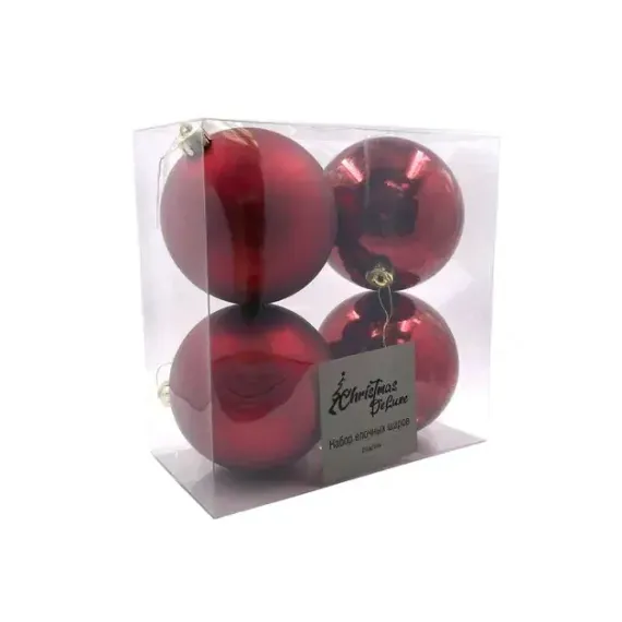 Набор пластиковых шаров Прага 100 мм., бордо, 4 шт., Christmas DeLuxe (87576)