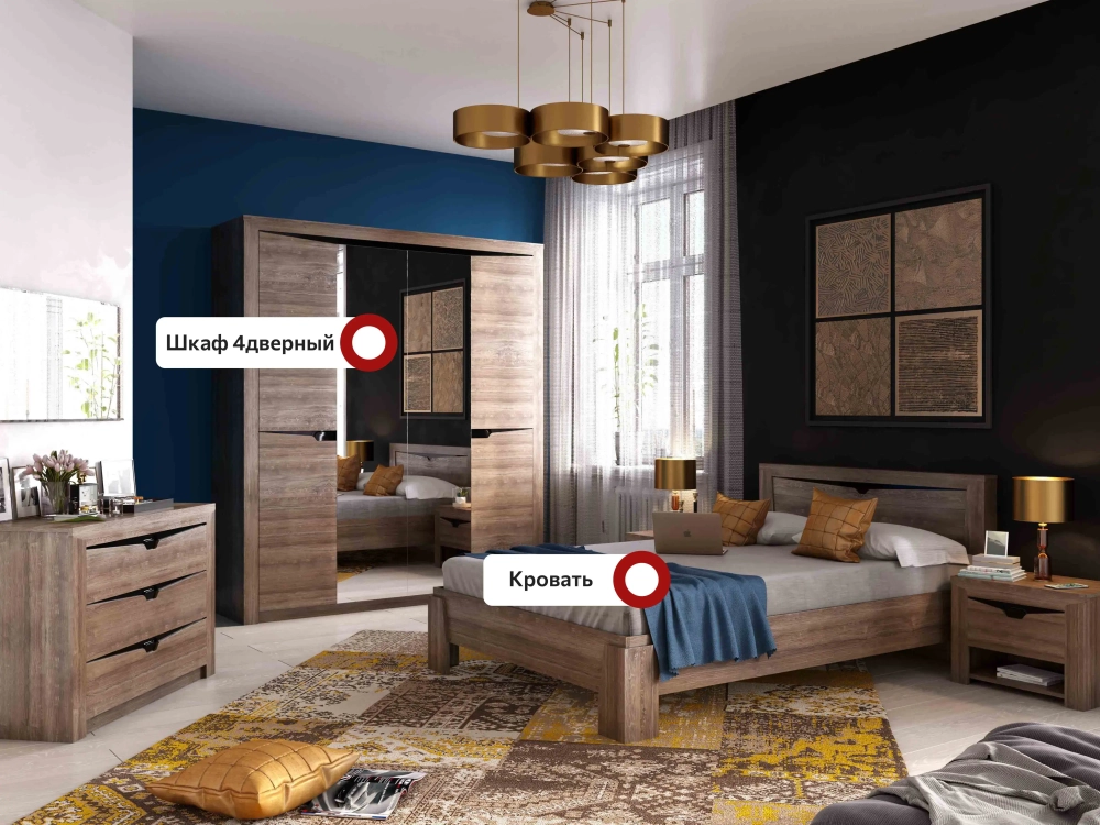Спальный гарнитур "Соренто" композиция #2 Дуб бонифаций/Дуб стирлинг