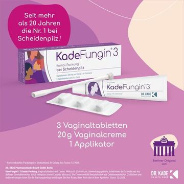 Комбинированная упаковка KadeFungin 3 - вагинальные таблетки и крем для лечения молочницы за 3 дня.