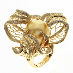 Кольцо Физалис с золотым морским жемчугом и бриллиантами, R0111-0/3