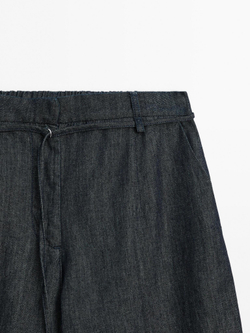 Massimo Dutti Джинсы с высокой талией и широкими штанинами, с ремнем, синий