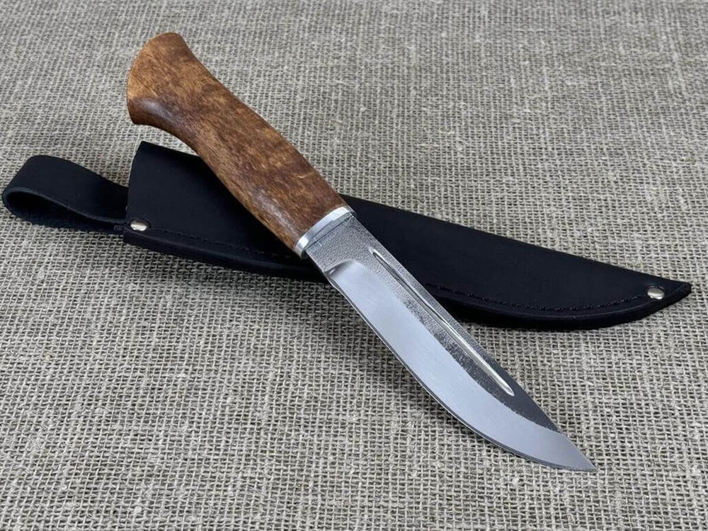 Финский нож Леуку, сталь 95Х18, рукоять мореная карельская берёза