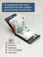 725 R - Зажим для купюр с монетником на молнии и RFID защитой