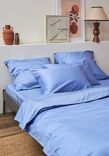 Простыня на резинке из премиального сатина сиреневого цвета из коллекции essential, 160х200х30 см