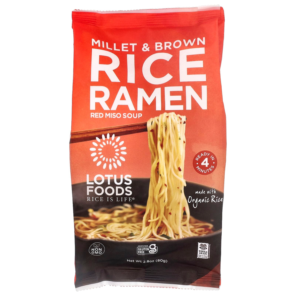 Lotus Foods, Рамен из проса и коричневого риса, красный мисо-суп, 80 г (2,8 унции)