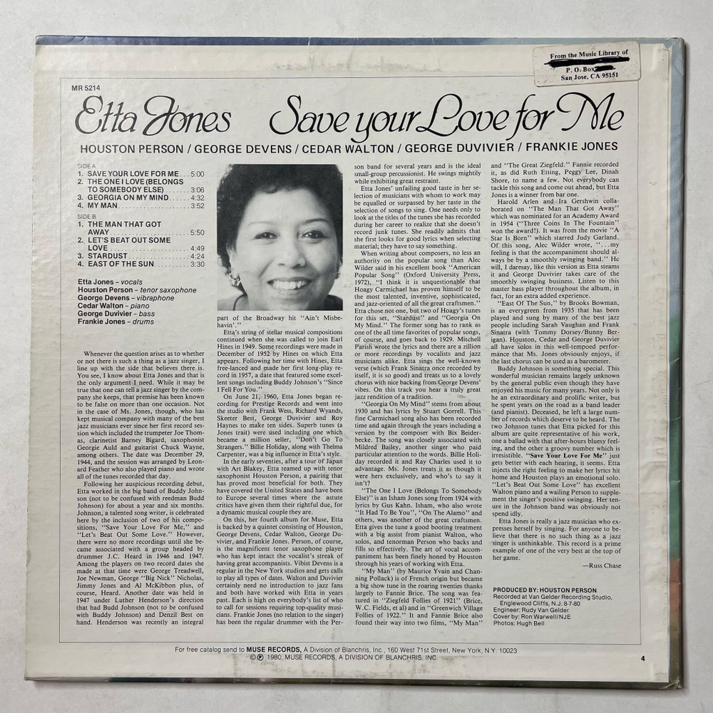 Винтажная виниловая пластинка LP Etta Jones Save Your Love For Me (USA 1981)