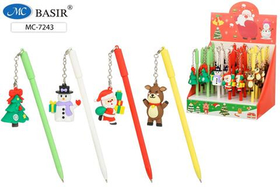 Ручка шарик. детская "Новогодние" синяя, цветной матовый корпус, ассорти (Basir)