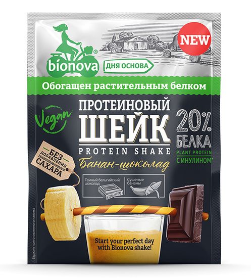 Протеиновый шейк "Bionova" с бананом и шоколадом, 25г. (шоубокс 14шт)
