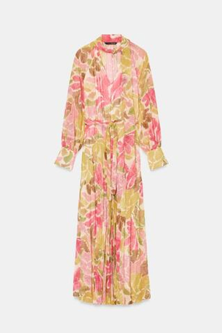 ZARA ПЛАТЬЕ МИДИ С ЦВЕТОЧНЫМ ПРИНТОМ И ПОЯСОМ, РАЗНОЦВЕТНЫЙ