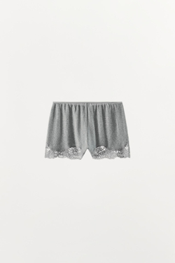 ZARA АЖУРНЫЕ ШОРТЫ С КРУЖЕВОМ. СЕРЫЙ МЕЛАНЖ