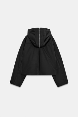 ZARA СТЕГАНАЯ ВЕТРОЗАЩИТНАЯ КУРТКА WATER REPELLENT С КАПЮШОНОМ И МЕХОМ, ЧЕРНЫЙ