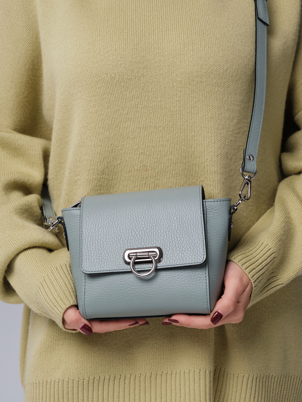 Сумка кожаная кросс-боди Azaro 3520 серо-зеленый