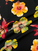 Вискоза с купрой Gucci черная с разноцветными гибискусами