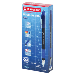 Ручка шариковая масляная с грипом BRAUBERG "Model-XL PRO", СИНЯЯ, узел 0,5 мм, линия письма 0,25 мм, 143249