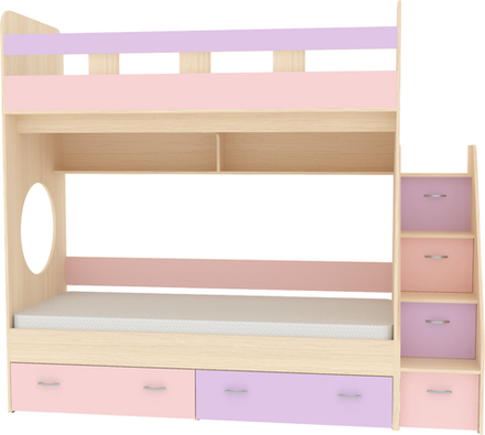 Двухъярусная кровать КарИВи Юниор 1 80x160  Дуб Молочный Ирис Розовый