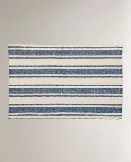 ZARA HOME КОВРИК ДЛЯ ВАННОЙ С АСИММЕТРИЧНЫМ УЗОРОМ В ПОЛОСКУ, ЭКРЮ/СИНИЙ