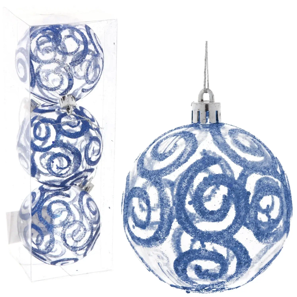 Новогодние шары 7см (набор 3шт) «Зимние узоры», синий