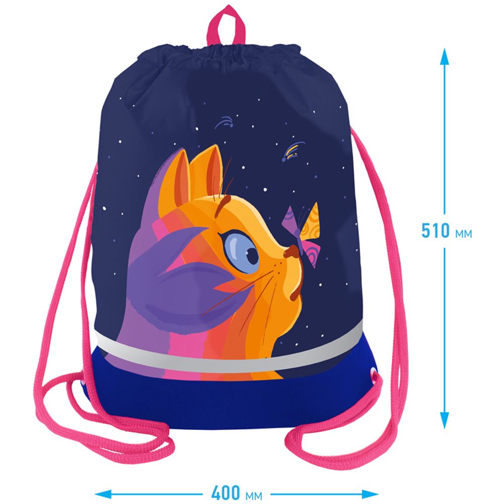 Мешок для обуви 1 отделение Berlingo "Surprised cat", 510*400мм, расшир. дно, светоотражающая лента, карман на молнии