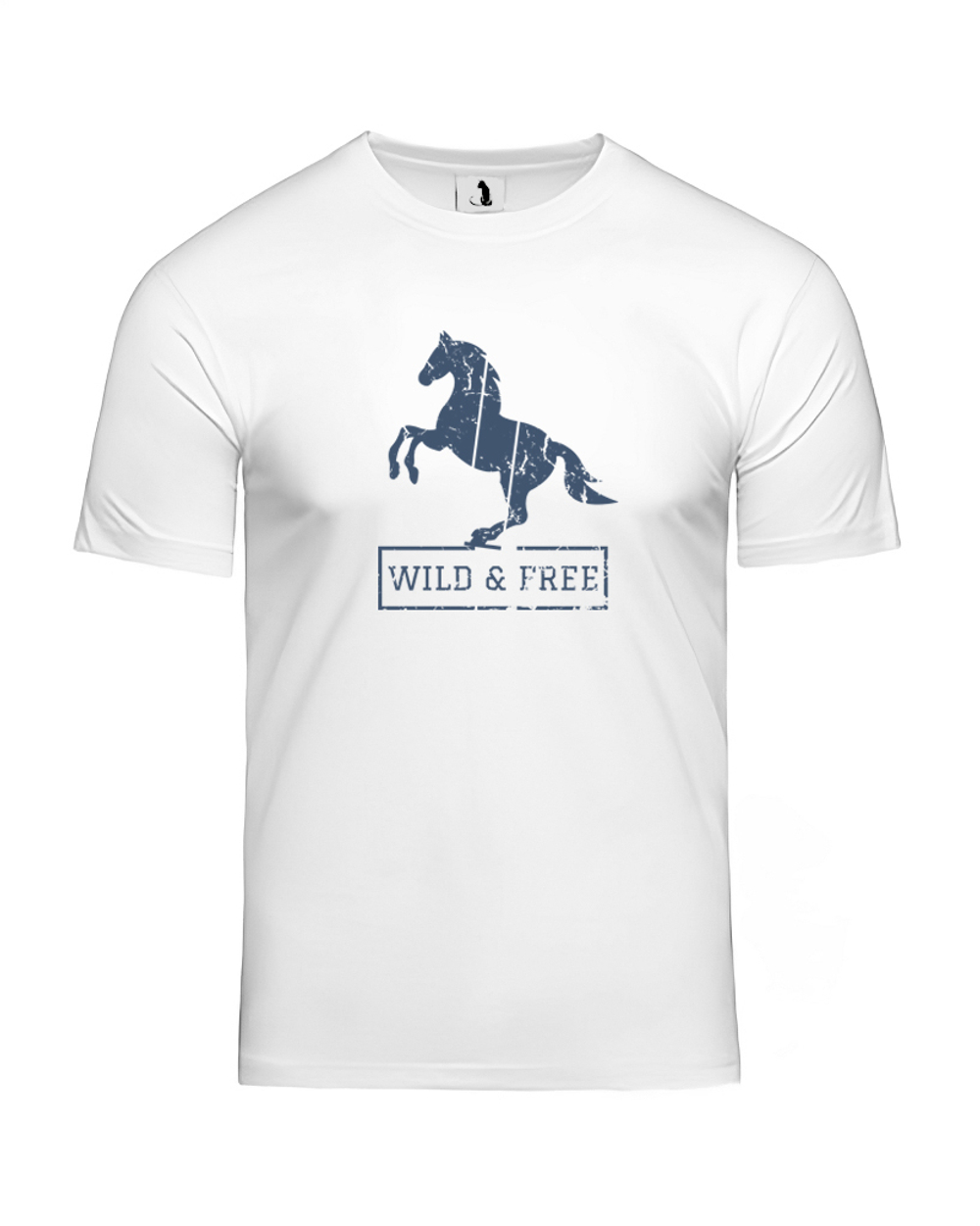 Футболка с лошадью Wild and free прямая белая с синим рисунком