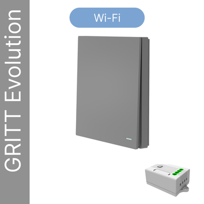 Умный беспроводной выключатель GRITT Evolution 1кл. графит комплект: 1 выкл. IP67, 1 реле 1000Вт 433 + WiFi с управлением со смартфона, EV221110GRWF
